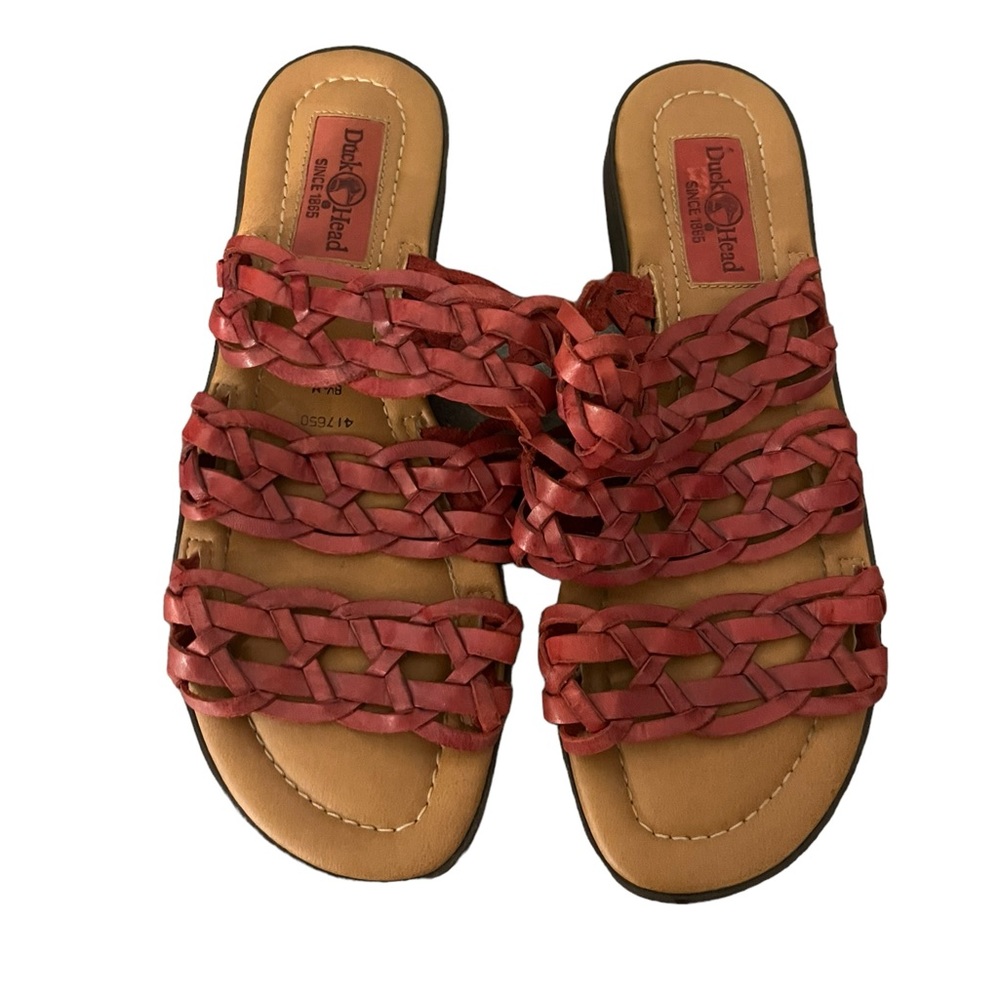 Duck Head Brazil Made Triple Strap Braided Weave Leather Upper Slide In Sandals